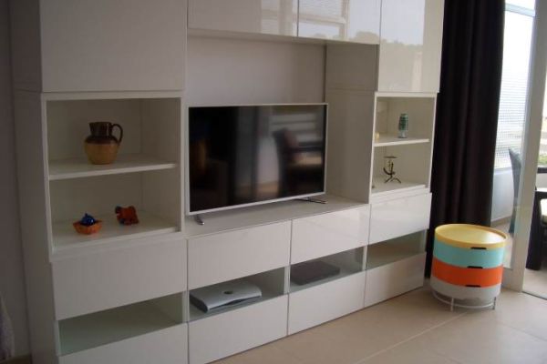 tv in a bookcase